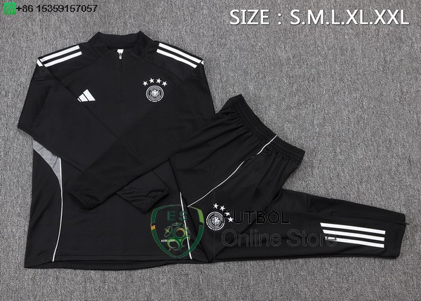 Conjunto Completo Sudadera Entrenamiento Ninos Alemania 2025 Negro Blanco