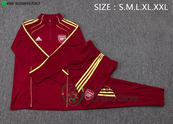 Conjunto Completo Sudadera Entrenamiento Ninos Arsenal 25/2026 Rojo Amarillo