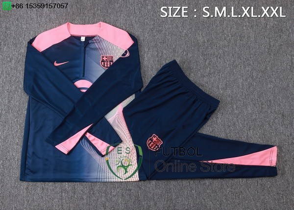 Conjunto Completo Sudadera Entrenamiento Ninos Barcelona 25/2026 Azul Marino I Rosa