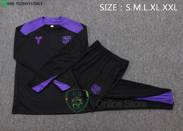 Conjunto Completo Sudadera Entrenamiento Ninos Barcelona 25/2026 Negro Purpura
