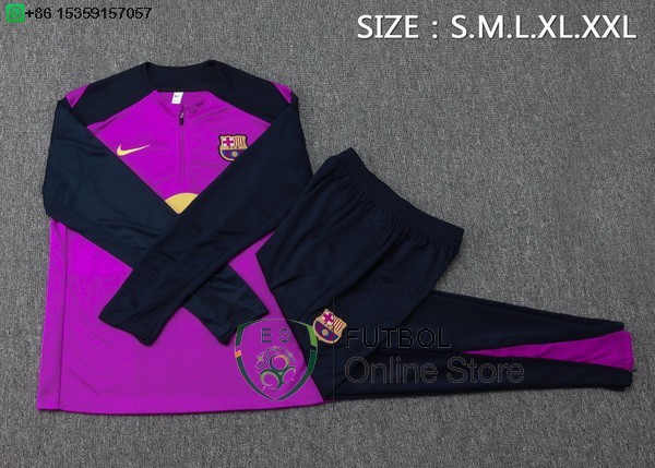 Conjunto Completo Sudadera Entrenamiento Ninos Barcelona 25/2026 Purpura Azul Marino