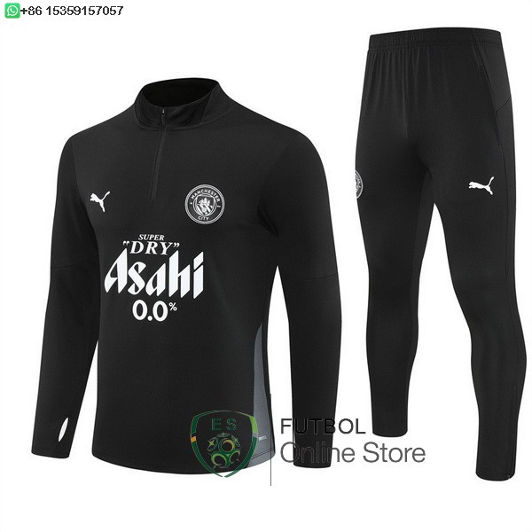 Conjunto Completo Sudadera Entrenamiento Ninos Manchester City 25/2026 Negro Blanco