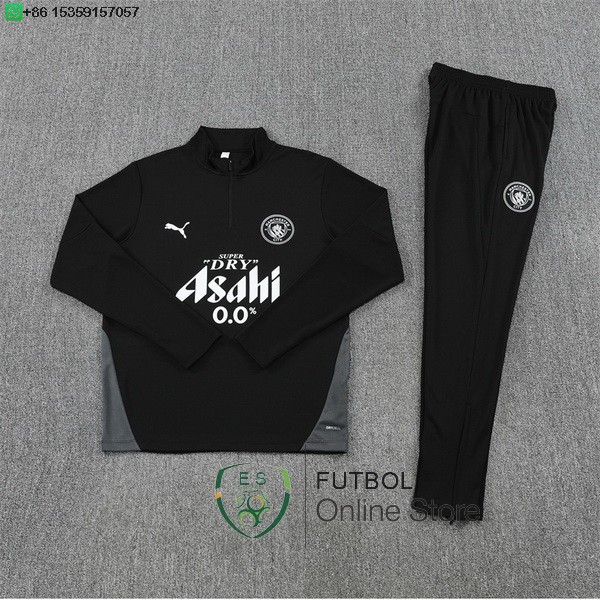 Conjunto Completo Sudadera Entrenamiento Ninos Manchester City 25/2026 Negro Blanco