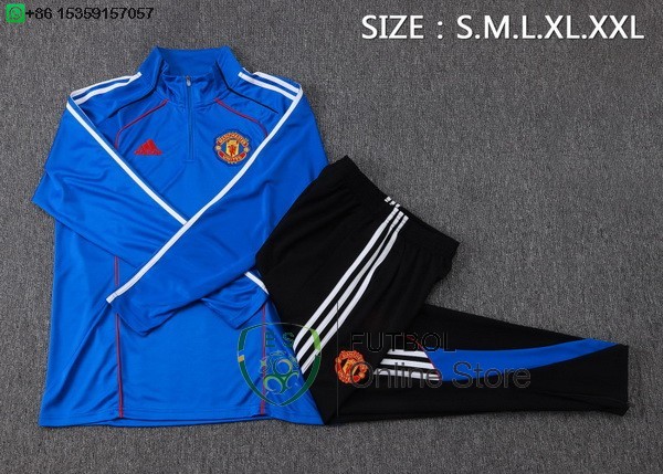Conjunto Completo Sudadera Entrenamiento Ninos Manchester United 25/2026 Azul Negro