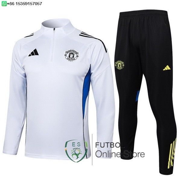 Conjunto Completo Sudadera Entrenamiento Ninos Manchester United 25/2026 Blanco Negro