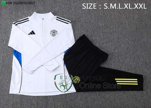 Conjunto Completo Sudadera Entrenamiento Ninos Manchester United 25/2026 Blanco Negro