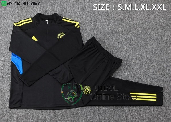 Conjunto Completo Sudadera Entrenamiento Ninos Manchester United 25/2026 Negro Amarillo
