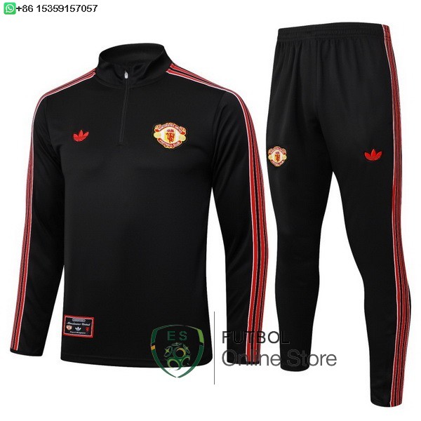 Conjunto Completo Sudadera Entrenamiento Ninos Manchester United 25/2026 Negro Rojo