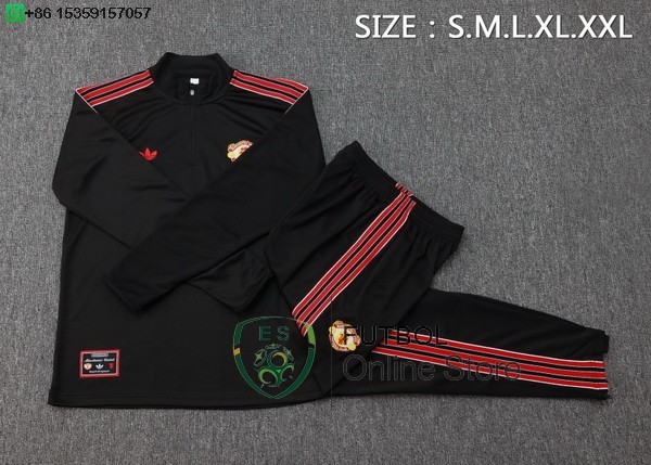 Conjunto Completo Sudadera Entrenamiento Ninos Manchester United 25/2026 Negro Rojo