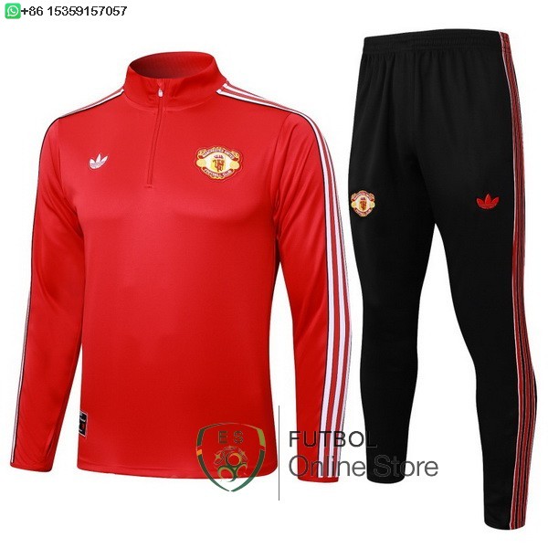 Conjunto Completo Sudadera Entrenamiento Ninos Manchester United 25/2026 Rojo Negro