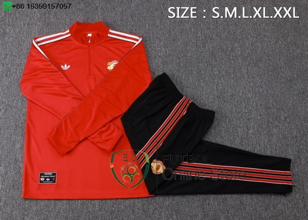 Conjunto Completo Sudadera Entrenamiento Ninos Manchester United 25/2026 Rojo Negro