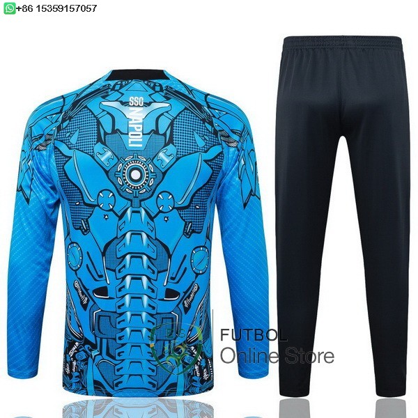 Conjunto Completo Sudadera Entrenamiento Ninos Napoli 25/2026 Azul Negro