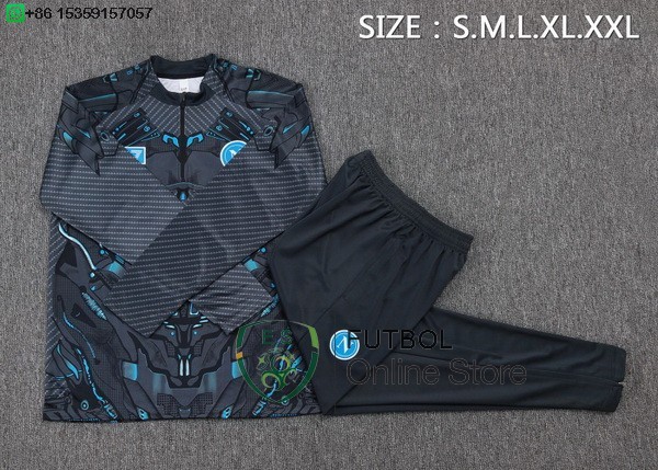 Conjunto Completo Sudadera Entrenamiento Ninos Napoli 25/2026 Gris Negro