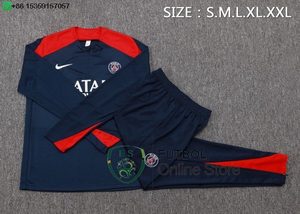 Conjunto Completo Sudadera Entrenamiento Ninos Paris Saint Germain 25/2026 Azul Marino Rojo