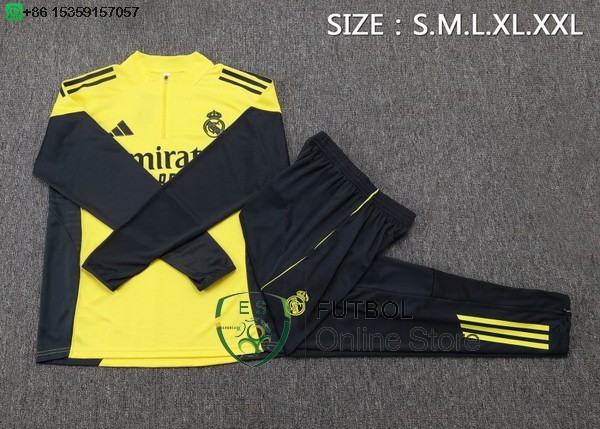 Conjunto Completo Sudadera Entrenamiento Ninos Real Madrid 25/2026 Amarillo Negro