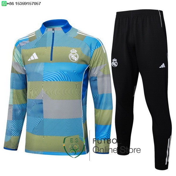 Conjunto Completo Sudadera Entrenamiento Ninos Real Madrid 25/2026 Azul Amarillo Negro