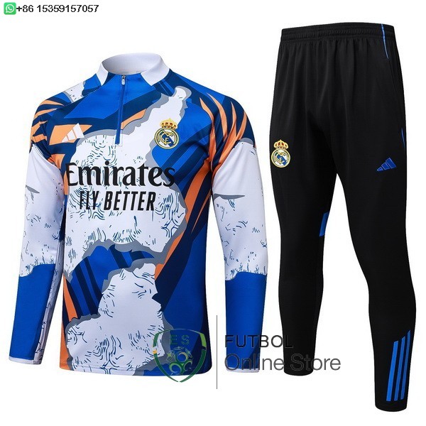 Conjunto Completo Sudadera Entrenamiento Ninos Real Madrid 25/2026 Azul Blanco Negro