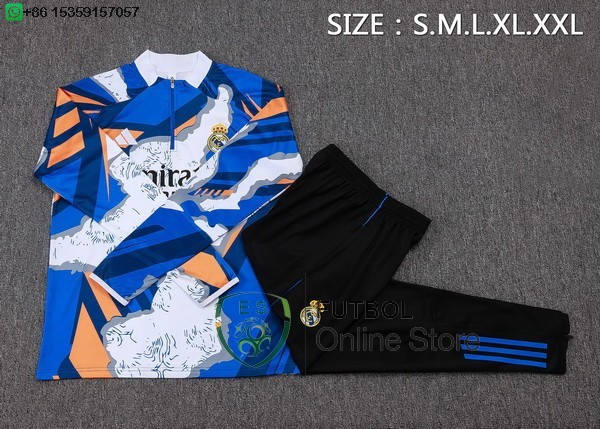 Conjunto Completo Sudadera Entrenamiento Ninos Real Madrid 25/2026 Azul Blanco Negro
