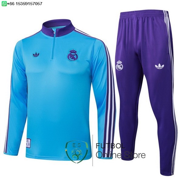 Conjunto Completo Sudadera Entrenamiento Ninos Real Madrid 25/2026 Azul Purpura