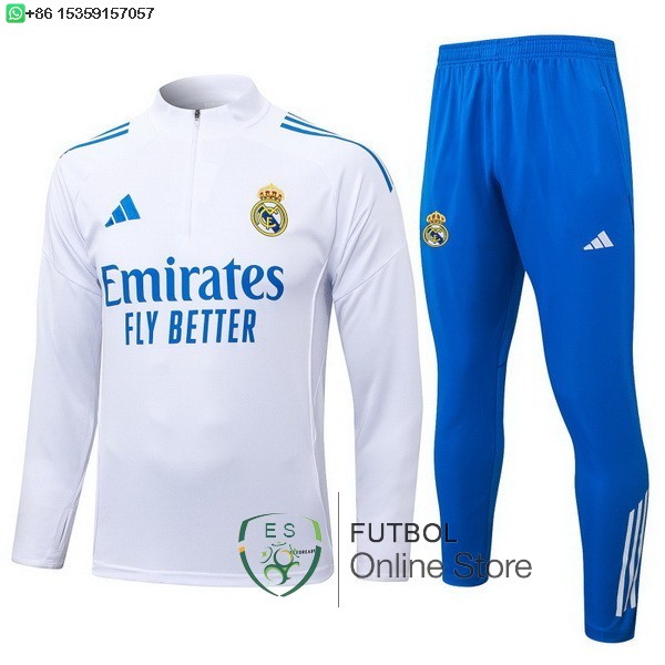 Conjunto Completo Sudadera Entrenamiento Ninos Real Madrid 25/2026 Blanco Azul