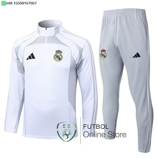 Conjunto Completo Sudadera Entrenamiento Ninos Real Madrid 25/2026 Blanco Gris