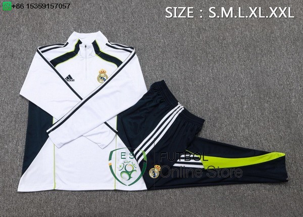 Conjunto Completo Sudadera Entrenamiento Ninos Real Madrid 25/2026 Blanco Negro
