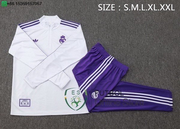 Conjunto Completo Sudadera Entrenamiento Ninos Real Madrid 25/2026 Blanco Purpura