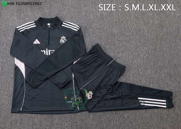 Conjunto Completo Sudadera Entrenamiento Ninos Real Madrid 25/2026 Gris Marino