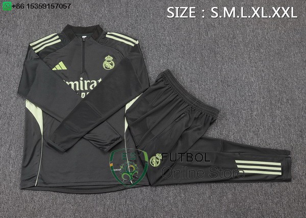 Conjunto Completo Sudadera Entrenamiento Ninos Real Madrid 25/2026 Gris Verde