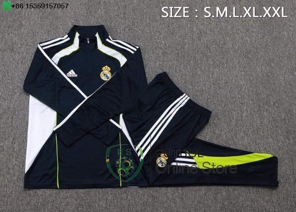 Conjunto Completo Sudadera Entrenamiento Ninos Real Madrid 25/2026 Negro Blanco