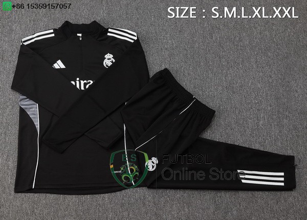 Conjunto Completo Sudadera Entrenamiento Ninos Real Madrid 25/2026 Negro I Blanco
