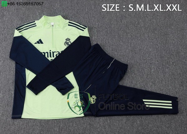 Conjunto Completo Sudadera Entrenamiento Ninos Real Madrid 25/2026 Verde Claro