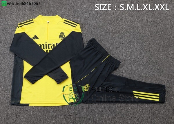 Conjunto Completo Sudadera Entrenamiento Real Madrid 25/2026 Amarillo Negro