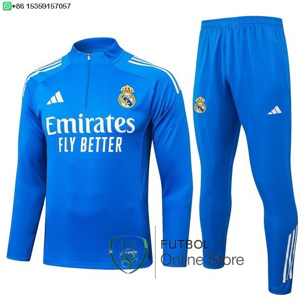 Conjunto Completo Sudadera Entrenamiento Real Madrid 25/2026 Azul Blanco