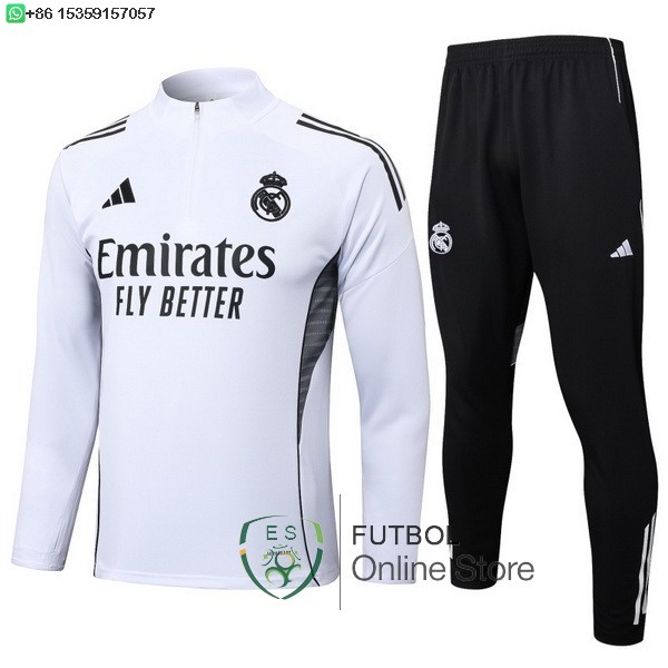 Conjunto Completo Sudadera Entrenamiento Real Madrid 25/2026 Blanco I Negro Conjunto Completo Sudadera Entrenamiento Real Madrid 25/2026 Blanco I Negro