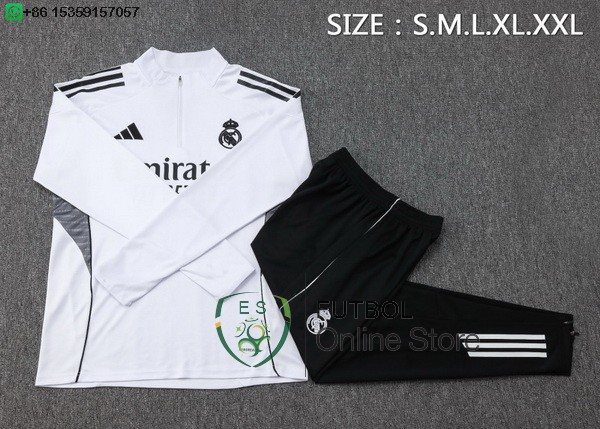 Conjunto Completo Sudadera Entrenamiento Real Madrid 25/2026 Blanco I Negro