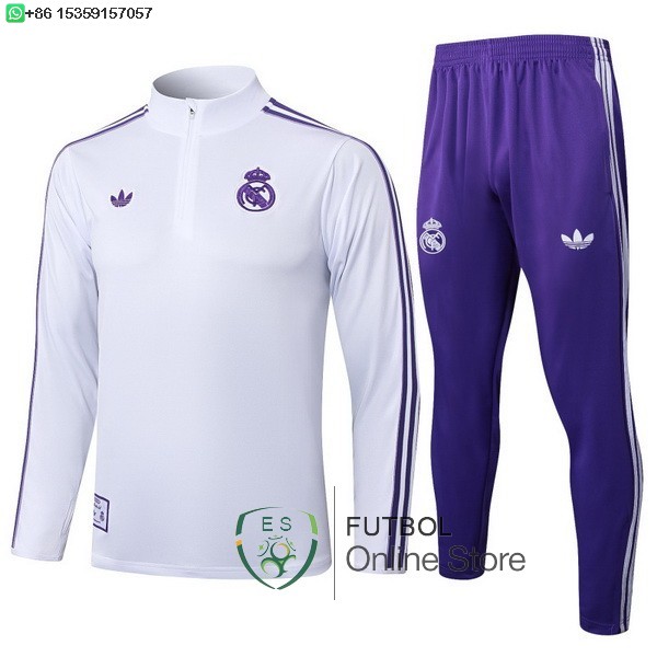 Conjunto Completo Sudadera Entrenamiento Real Madrid 25/2026 Blanco Purpura Conjunto Completo Sudadera Entrenamiento Real Madrid 25/2026 Blanco Purpura