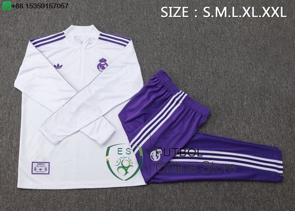 Conjunto Completo Sudadera Entrenamiento Real Madrid 25/2026 Blanco Purpura