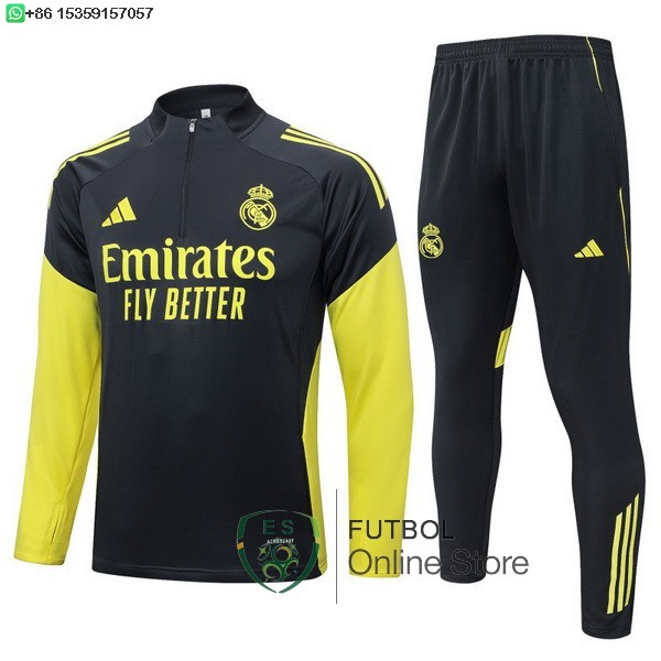 Conjunto Completo Sudadera Entrenamiento Real Madrid 25/2026 Gris Amarillo Conjunto Completo Sudadera Entrenamiento Real Madrid 25/2026 Gris Amarillo