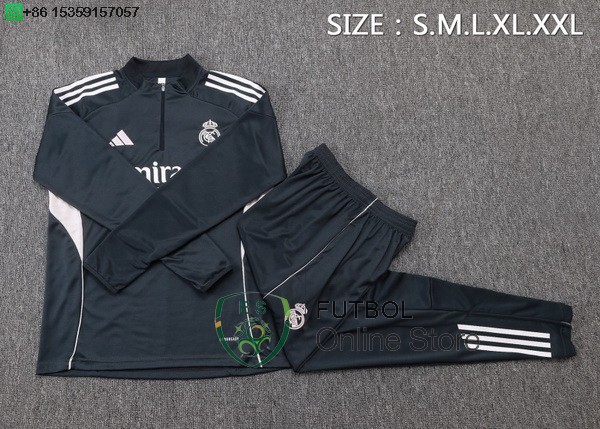 Conjunto Completo Sudadera Entrenamiento Real Madrid 25/2026 Gris Marino
