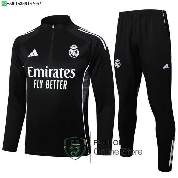 Conjunto Completo Sudadera Entrenamiento Real Madrid 25/2026 Negro I Blanco Conjunto Completo Sudadera Entrenamiento Real Madrid 25/2026 Negro I Blanco