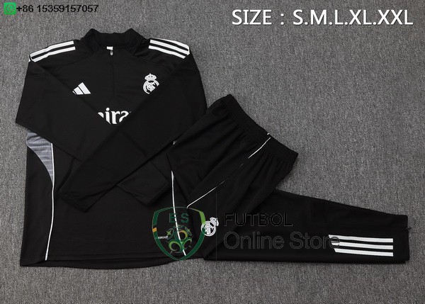 Conjunto Completo Sudadera Entrenamiento Real Madrid 25/2026 Negro I Blanco