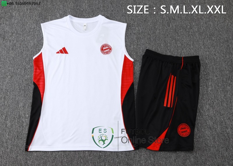 Entrenamiento Sin Mangas Conjunto Completo Bayern Munich 25/2026 Blanco Rojo Negro