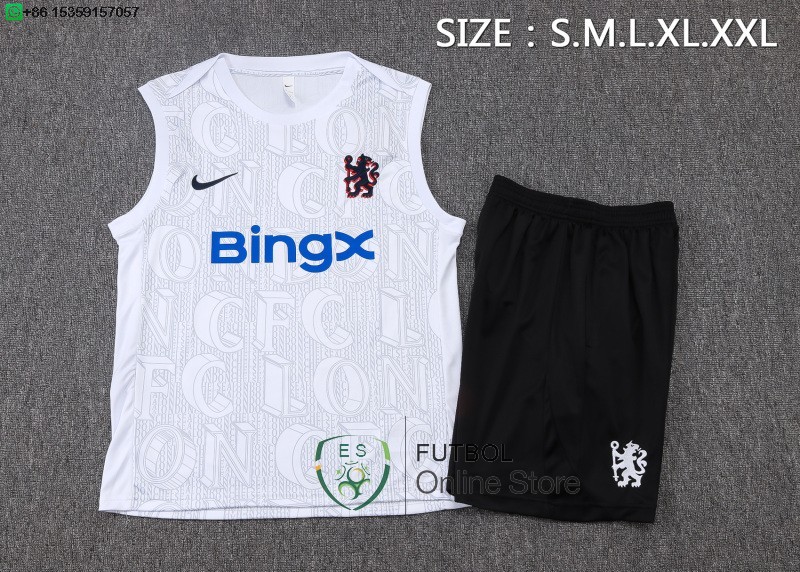 Entrenamiento Sin Mangas Conjunto Completo Chelsea 25/2026 Blanco Azul Negro