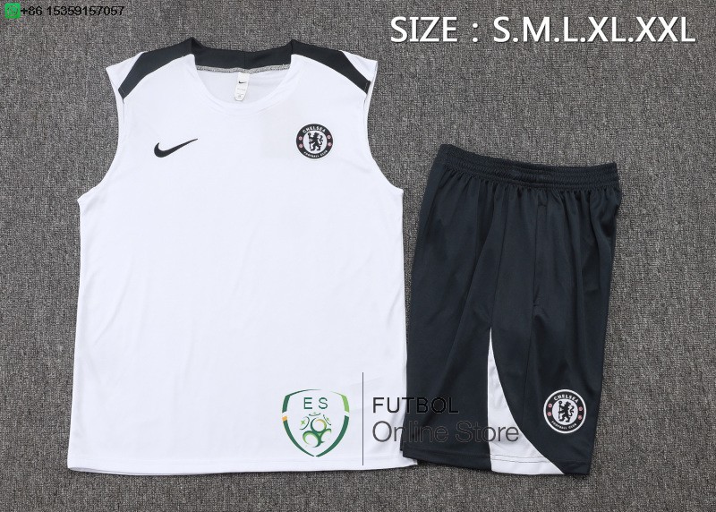Entrenamiento Sin Mangas Conjunto Completo Chelsea 25/2026 Blanco Negro