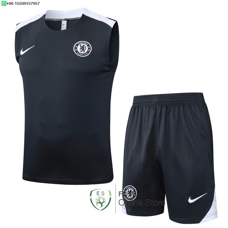 Entrenamiento Sin Mangas Conjunto Completo Chelsea 25/2026 Gris Marino Blanco