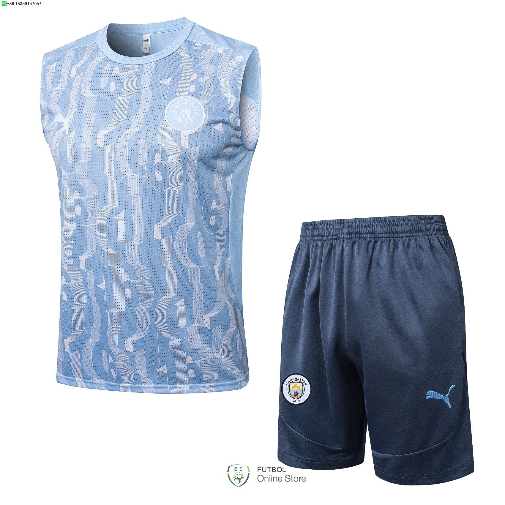 Entrenamiento Sin Mangas Conjunto Completo Manchester City 24/2025 Azul Claro Gris