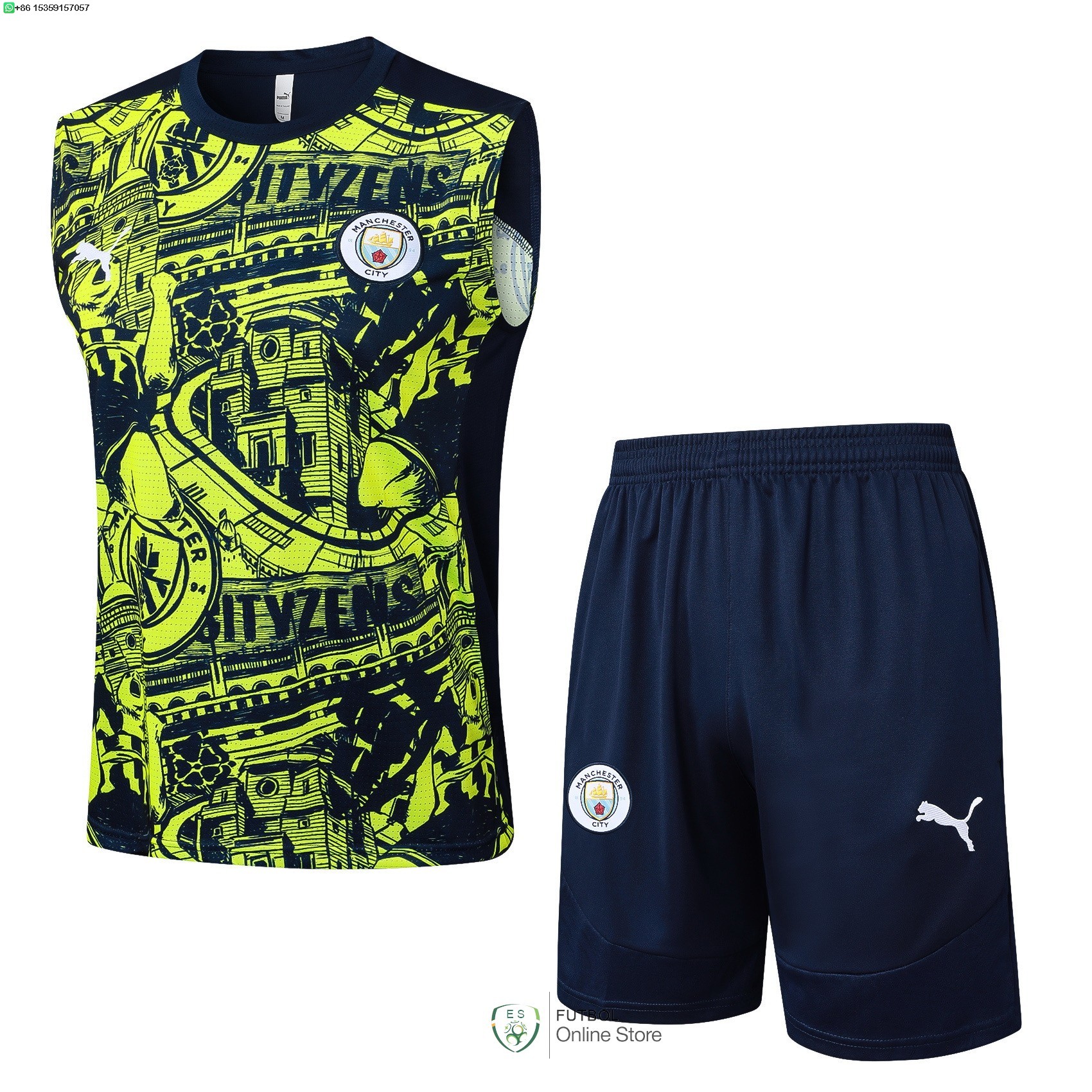 Entrenamiento Sin Mangas Conjunto Completo Manchester City 24/2025 Azul Marino Verde