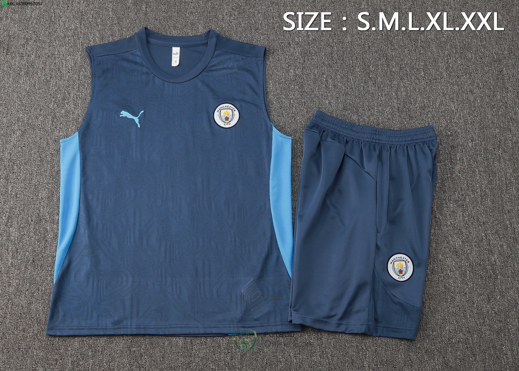 Entrenamiento Sin Mangas Conjunto Completo Manchester City 24/2025 Gris Azul