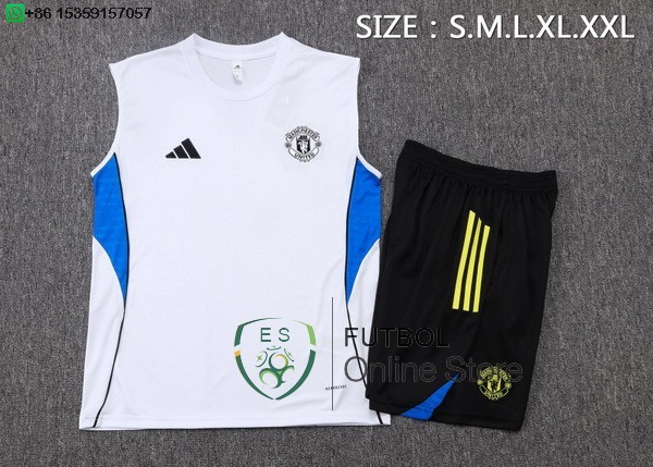 Entrenamiento Sin Mangas Conjunto Completo Manchester United 25/2026 Blanco Negro Amarillo